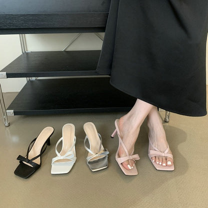 Spring and Autumn New  Style Square Toe High Heels Women's Roman Sandals Outer Wear Flip-Flops Flip-Flops All-Matching