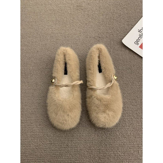 Mao Mao shoes women wear Doudou shoes women popular new autumn and winter one pedal one word with single shoes women flat bottom velvet