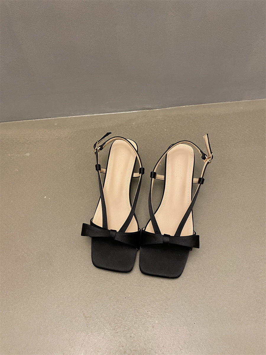 Spring and Autumn New  Style Square Toe High Heels Women's Roman Sandals Outer Wear Flip-Flops Flip-Flops All-Matching