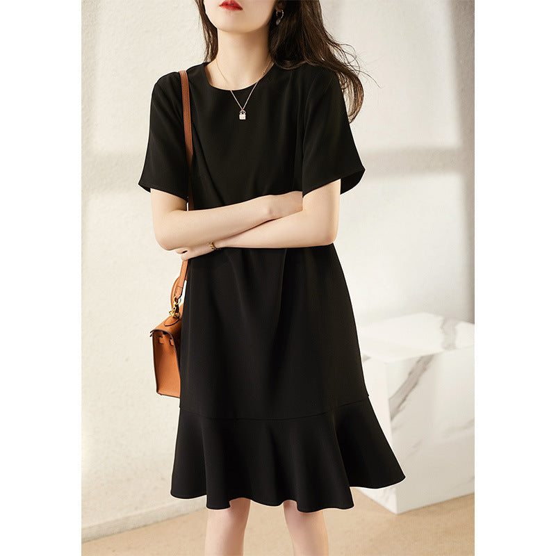 2025 triacetate fishtail small black dress high-end dress  women's new medium and long black skirt summer