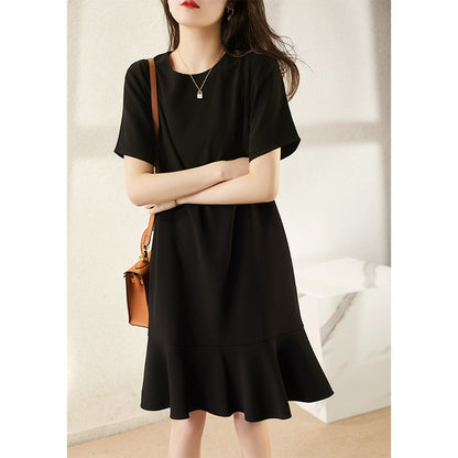 2025 triacetate fishtail small black dress high-end dress  women's new medium and long black skirt summer