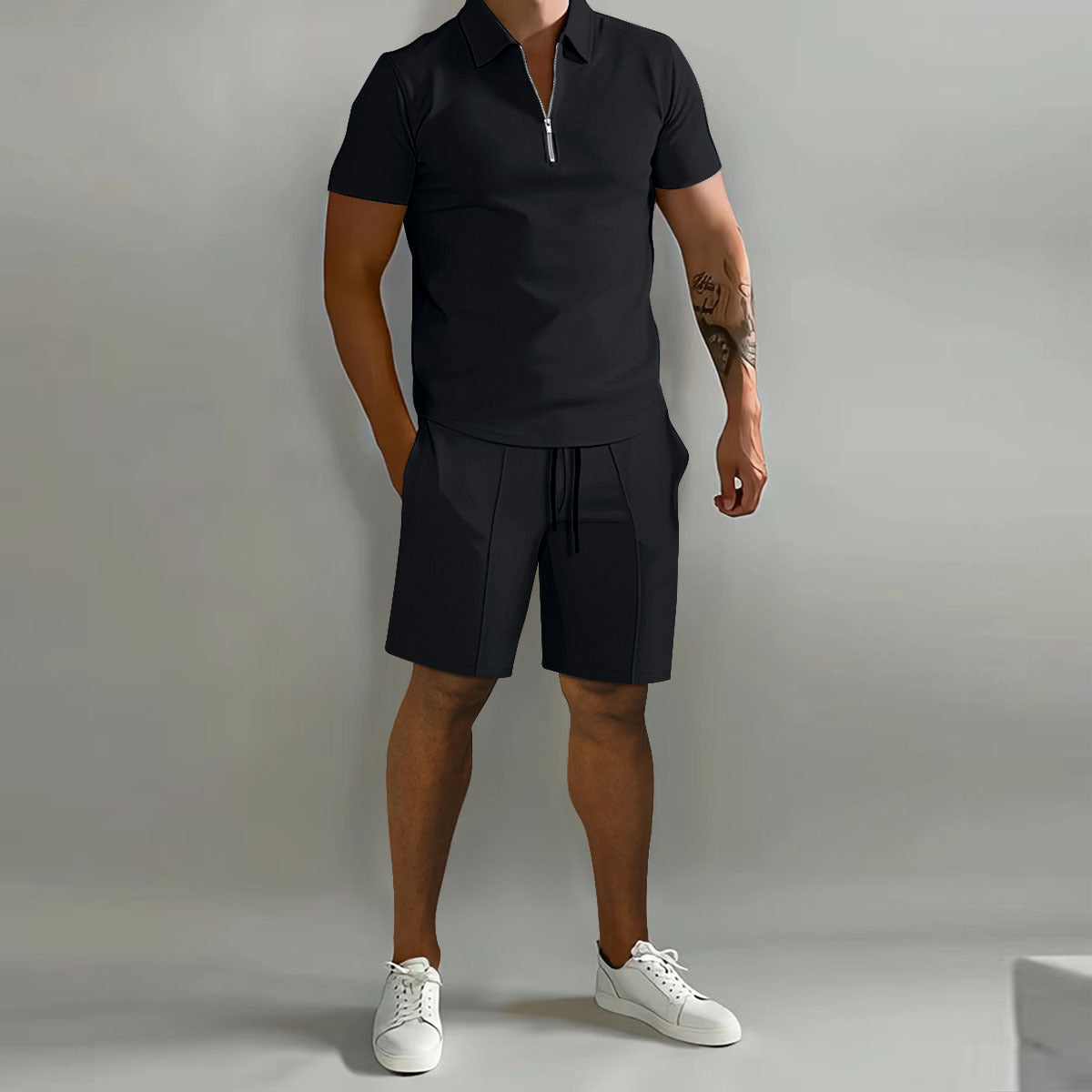 VLOVELAW   Spring and Summer Men's Suit Lapel Short Sleeve POLO Shirt Sports Trousers 2-piece Men's Set