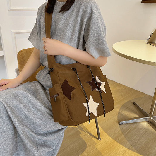 VLOVELAW American Vintage Canvas Bag Ins Style Casual Female Student Large Capacity Japanese Tote Bag Commuter Shoulder Messenger Bag