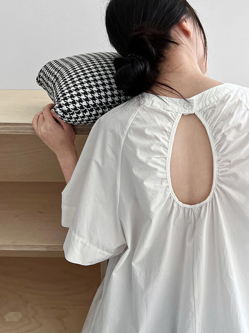 Luxi Korean version back hollow short-sleeved shirt women's summer new lazy wind loose backless shirt top 9733