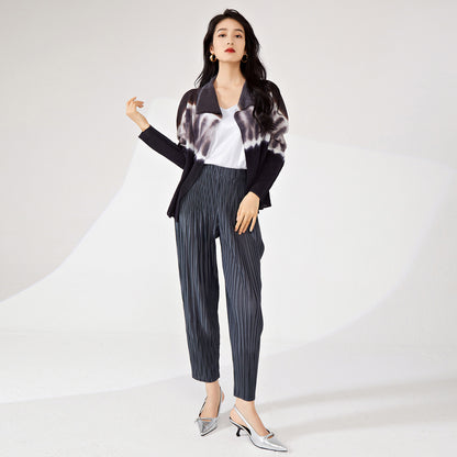 2025 Spring coat women's high-end fashion new lapel loose printing long-sleeved commuting versatile cardigan top