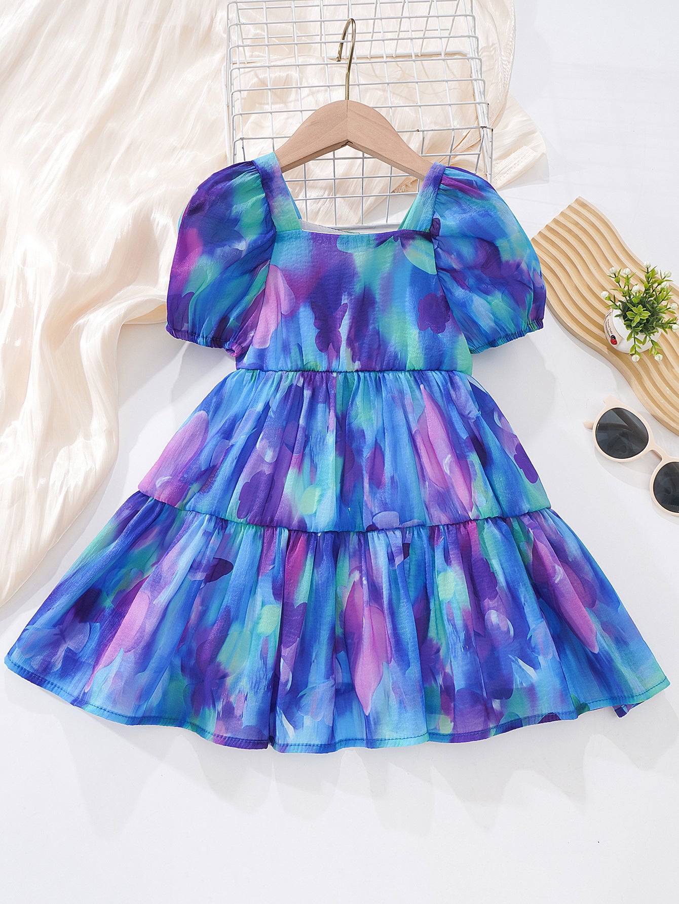 VLOVELAW Summer New Girls' Puff Sleeve Dress Princess Dress