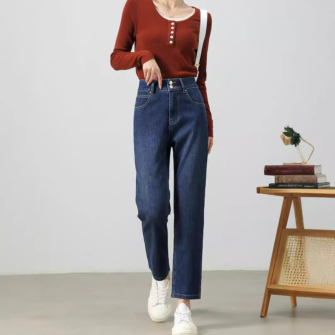 2025  Customized retro straight jeans women's spring and autumn high waist and thin fashion versatile commuter pipe pants