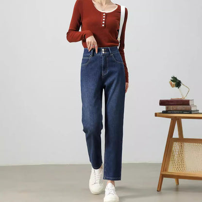 2025  Customized retro straight jeans women's spring and autumn high waist and thin fashion versatile commuter pipe pants