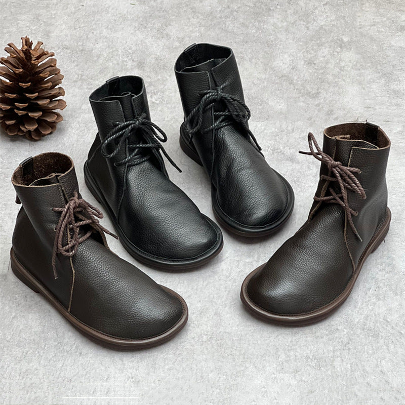 Retro Leather Martin Boots Casual round Toe All-Matching British Style Chelsea Boots Short Boots Women's Soft Leather Soft Bottom Leather Boots