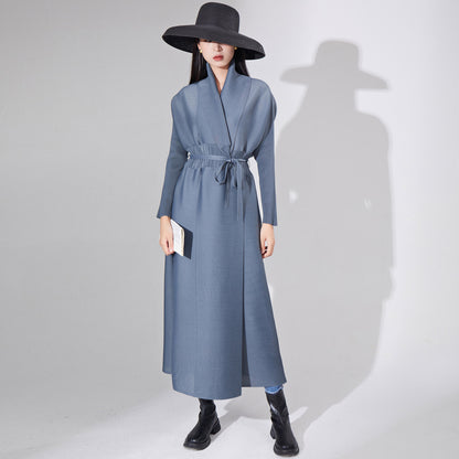 2025 OEM customization  Popular trade brand women's clothing foundry extended trench coat women's pleated coat robe