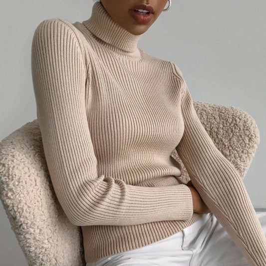 KKBOXLY Cross-border turtleneck sweater knitted bottoming shirt Europe and America New  autumn knitted sweater turtleneck pullover sweater women