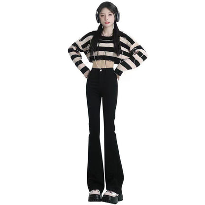 Black Bootcut Jeans for Women 2025 Spring and Autumn New High Waist Stretch High-Looking Slimming Small Horseshoe Pants