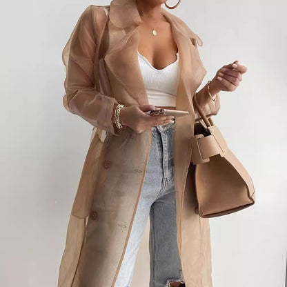 VLOVELAW 5813#  Spring and Summer Solid Color Loose Thin Lantern Sleeve Cardigan Mid-Length Shirt Coat