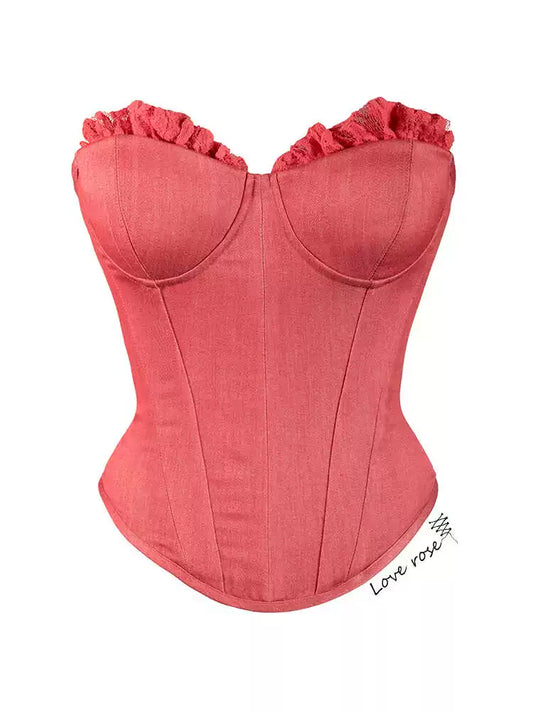 Tie and wrap original designer, watermelon red fungus edge three-dimensional cup, chest pad, fish bone coat, chest wrap tube top