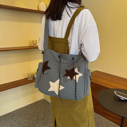 VLOVELAW American Vintage Canvas Bag Ins Style Casual Female Student Large Capacity Japanese Tote Bag Commuter Shoulder Messenger Bag
