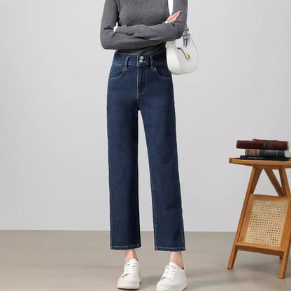 2025  Spring and Autumn New Cotton Fashion Retro Jeans Women's Loose and Skinny Versatile Comfortable Straight Nine-Point Pants