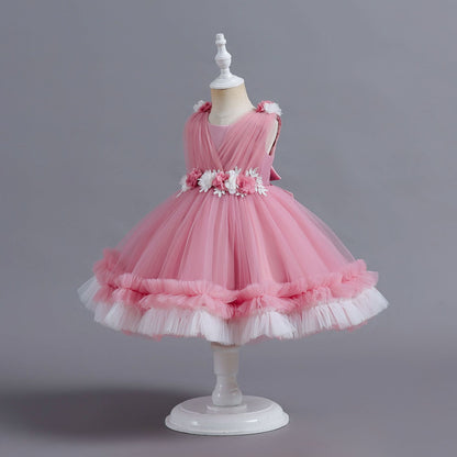 Hot Trade New Children's Dress Tulle Tutu Cake Dress Princess Dress Girl Flower Girl's One-Year Birthday Baby Dress