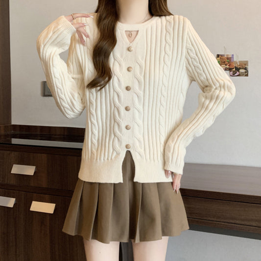 VLOVELAW Early autumn new sweater women's split twist gentle wind 2025 style slim and thin lazy knitted sweater long-sleeved top