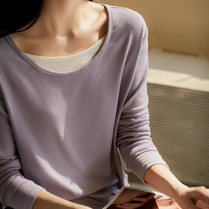 direct sales fake two-piece round neck long-sleeved T-shirt women's popular summer new casual simple splicing contrasting top