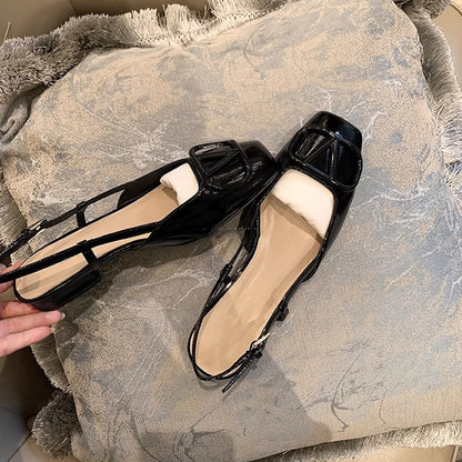 VLOVELAW  Su Cojin Same Style Princess Deer ~ Square Toe V Buckle Closed Toe Back Empty Nude Pink Flat Sandals for Women Commuter Shoes 2025