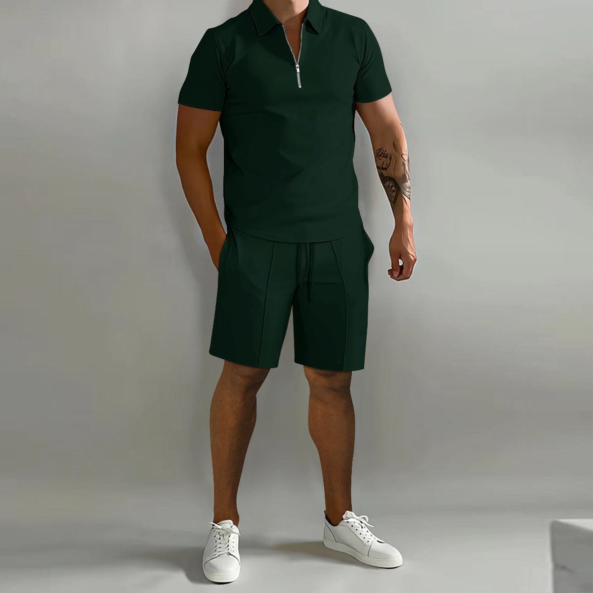 VLOVELAW   Spring and Summer Men's Suit Lapel Short Sleeve POLO Shirt Sports Trousers 2-piece Men's Set