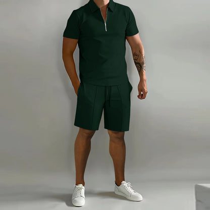 VLOVELAW   Spring and Summer Men's Suit Lapel Short Sleeve POLO Shirt Sports Trousers 2-piece Men's Set