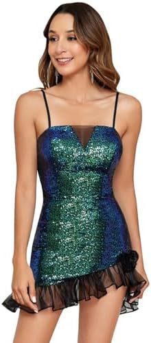 2025magic sequins gradual change color miniskirt  new suspender bead dress hip dress