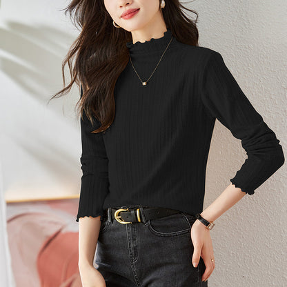 direct sales knitted top women's semi-turtleneck inner  spring retro warm sweater short bottoming shirt