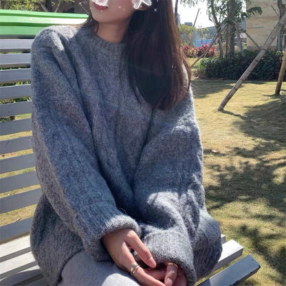 VLOVELAW Autumn and winter new lazy style retro twist sweater women's clothing Korean version loose soft waxy inner with bottom knitted sweater top