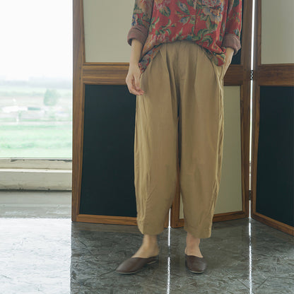 Retro literary and simple paper bloomers, retro versatile and thin casual tooling straight-leg pants K22299
