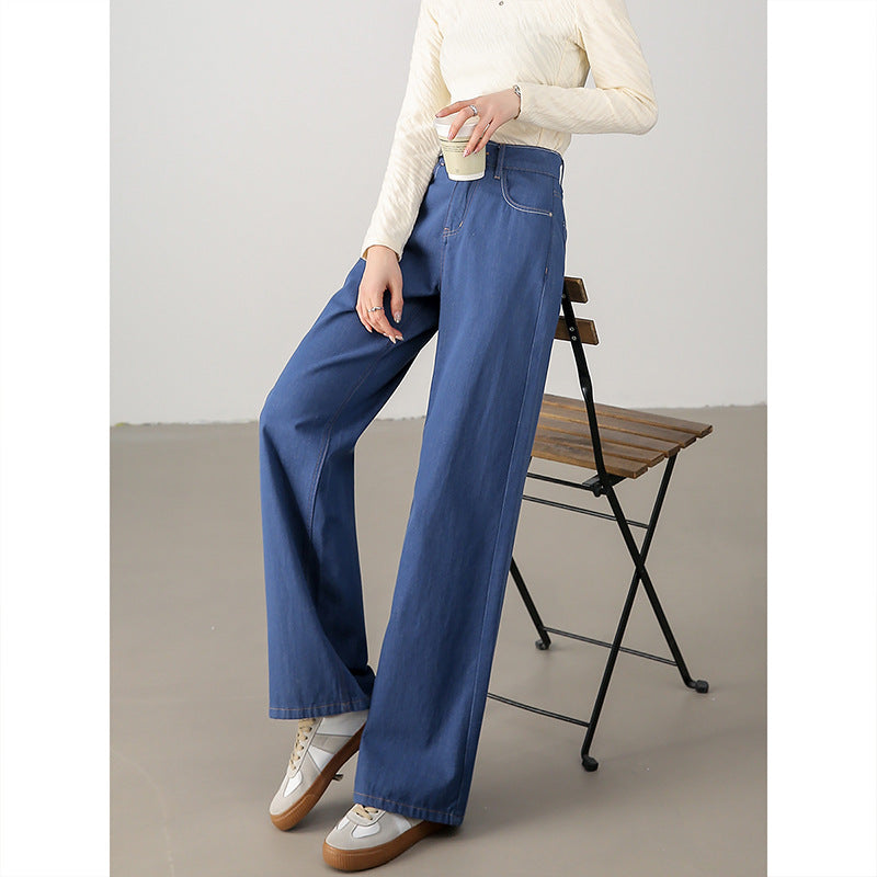 2025  High-end textured fabric, soft pendant pants, washed blue, soft, daily home commuter style jeans