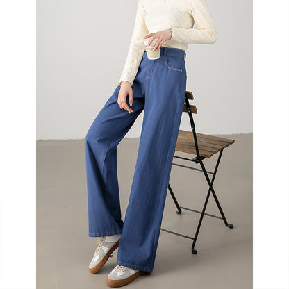 2025  High-end textured fabric, soft pendant pants, washed blue, soft, daily home commuter style jeans