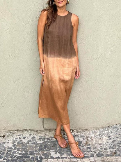 VLOVELAW Cross-Border Women's Clothing Women's Summer Casual Sleeveless Slit Gradient Color Long Dress