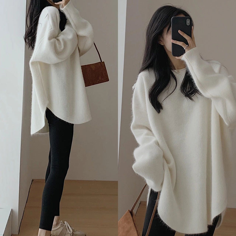 Autumn and winter sweater  new women's clothing loose medium and long lazy style Korean version knitted sweater women's clothing jacket tide