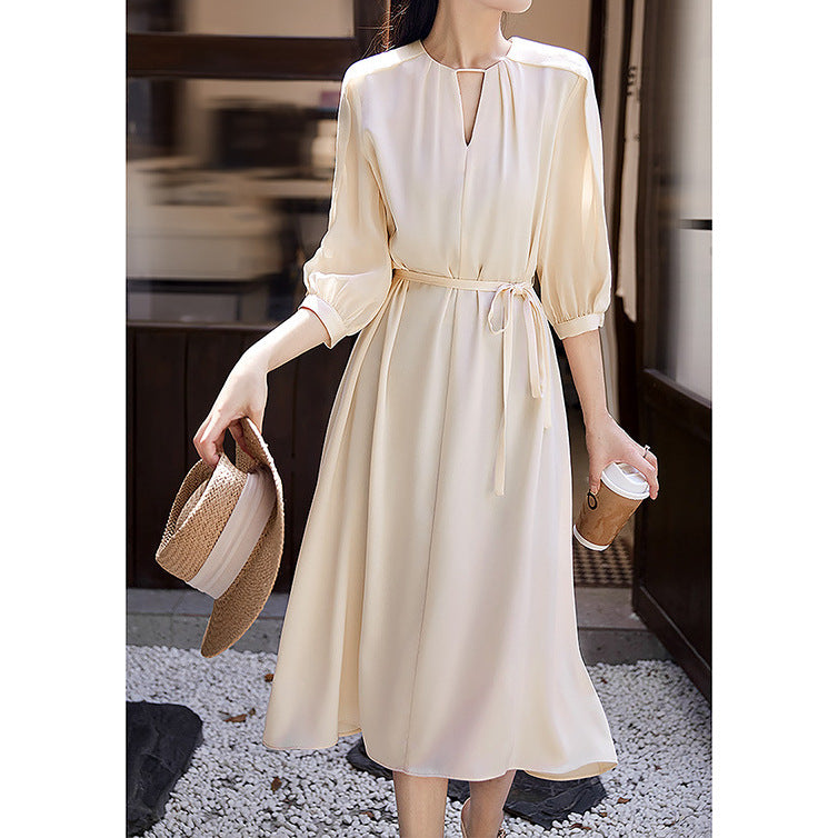 2025 Triacetic acid  dress, high-end sweet and spicy women's clothing, summer lace-up medium and long white and black skirt