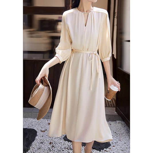 2025 Triacetic acid  dress, high-end sweet and spicy women's clothing, summer lace-up medium and long white and black skirt