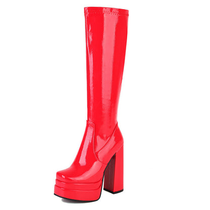 40-45 plus Size Boots Cross-Border Foreign Trade Women's Shoes 22 Autumn and Winter New Women's Boots Thick Bottom Chunky Heel High Heel High Tube