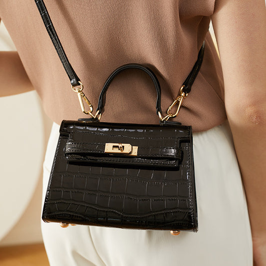 VLOVELAW 2025 Bag popular spring and summer new bag women's bag crossbody light luxury portable crocodile pattern Kelly bag cowhide small bag