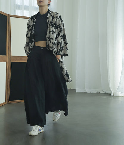 casual literary and artistic thickened linen wide-leg pants for women, high-waisted and thin floor-mopping samurai pants K22298