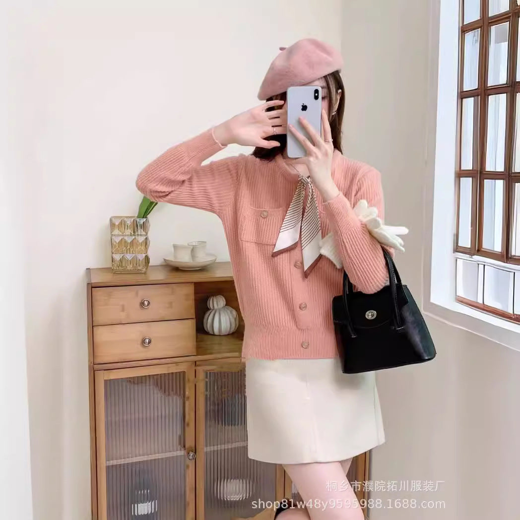 VLOVELAW Spring  ribbon niche design sweater knitted sweater women's new high-end gentle soft waxy inner top