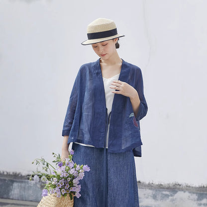 2025 spring and summer shirt ramie diagonal placket lace-up with hand-embroidered V-neck cardigan new Chinese top A0412