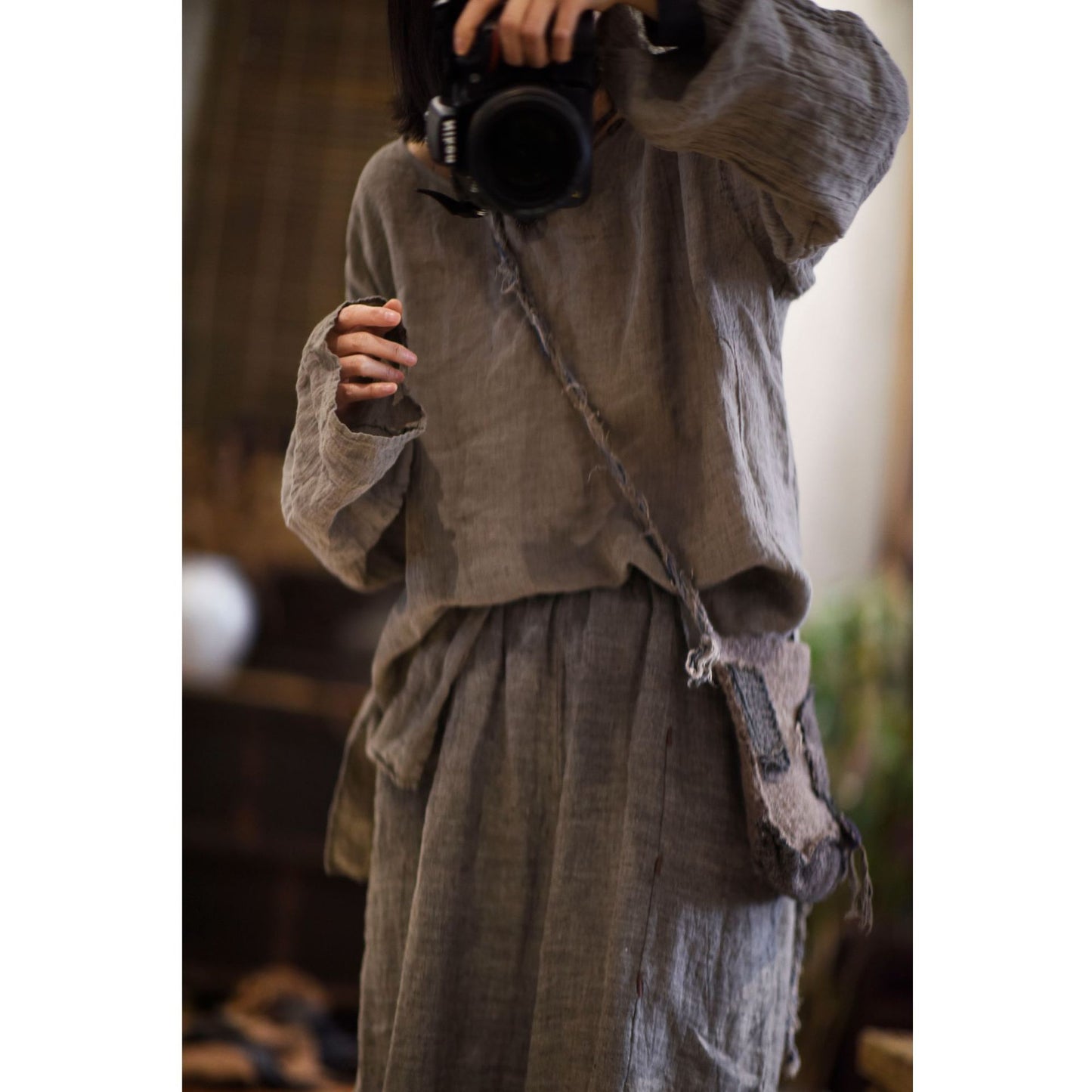 2025    22/3/Shirt, spring literary and retro textured linen loose pullover shoulder lazy shirt