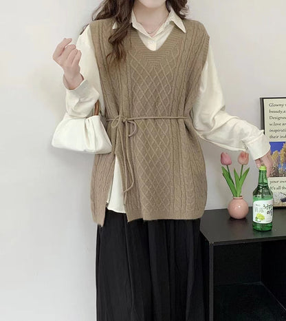 VLOVELAW Spring and Autumn Lazy Wind Knitting Waist Skinny Vest Hot Fashion Vest Stacked Wear Vest V-Neck Sweater Women