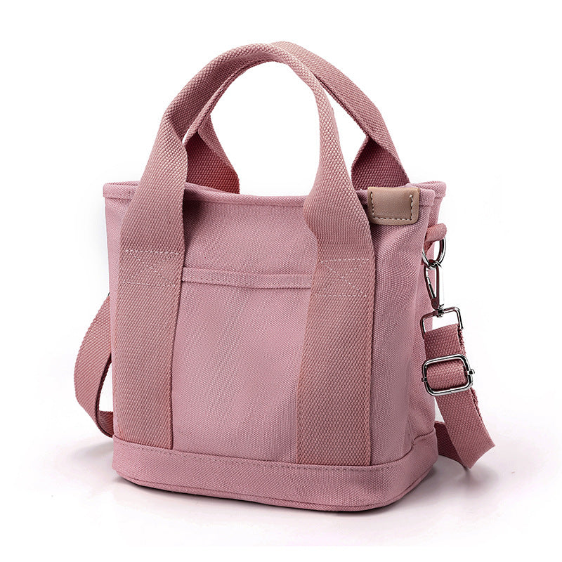 VLOVELAW Small Bag with Zipper Japanese Multi-Layer Bag Niche Lady Shoulder Bag Portable Thickened Canvas Mobile Phone Bucket Tote Bag