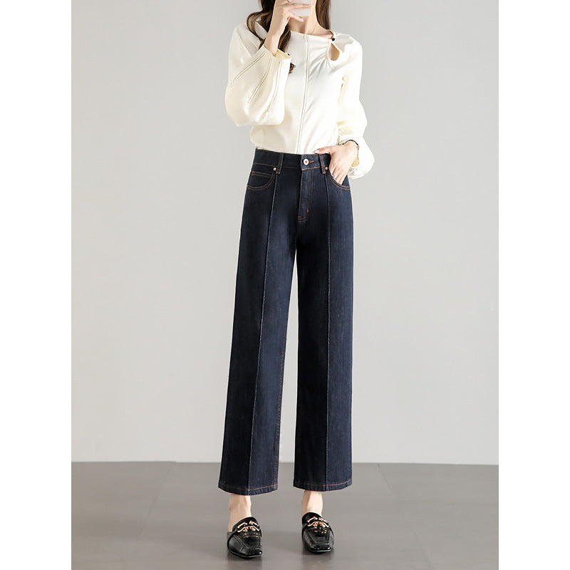 2025  2025 niche high-quality light and drape jeans women's high waist and thin loose and micro-elastic comfortable wide-leg nine-point pants