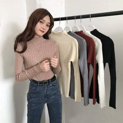 Large quantities of 2025 winter semi-turtleneck thickened shirt women's winter loose pullover knitted sweater bottoming shirt