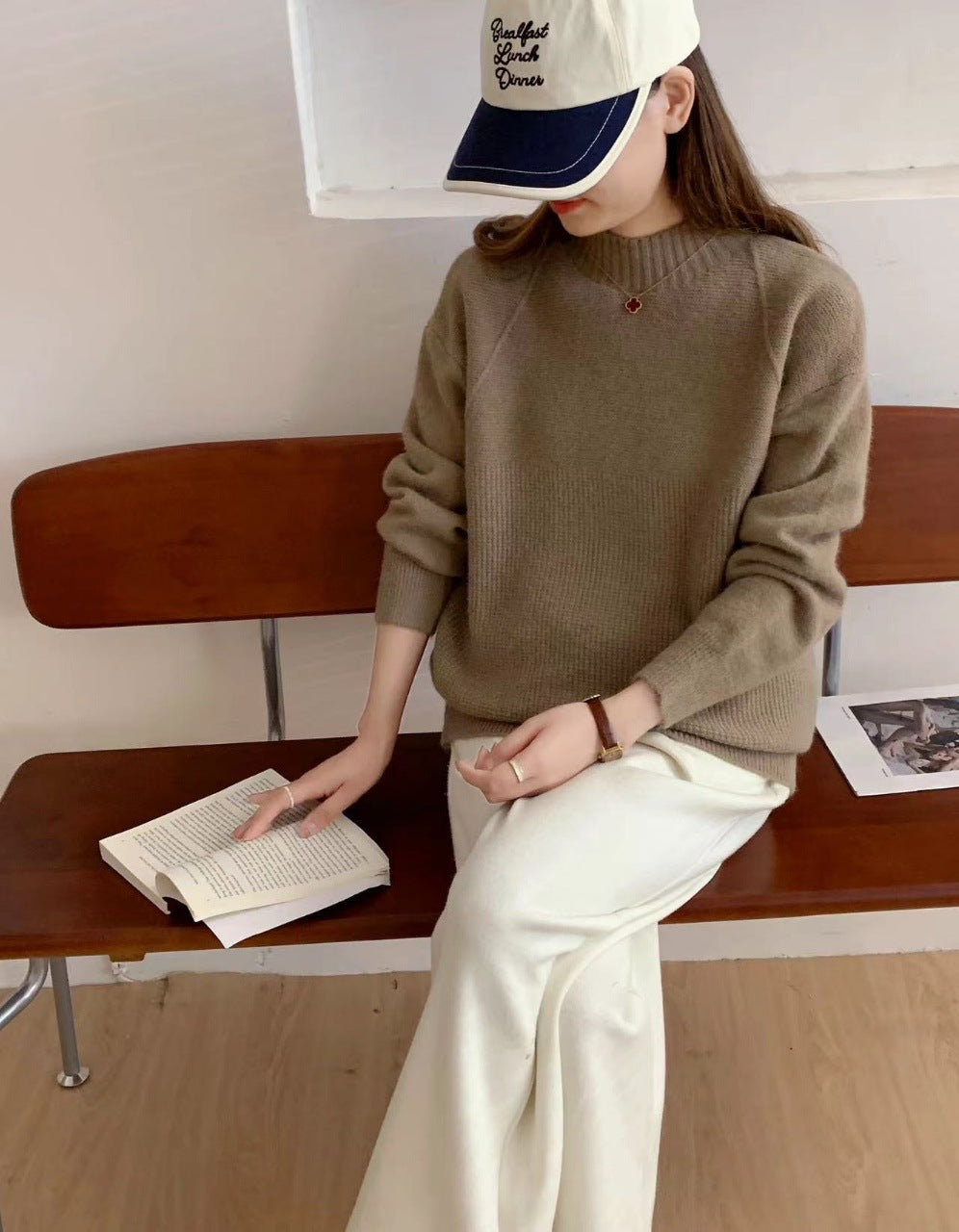 VLOVELAW Semi-turtleneck sweater women's autumn and winter New new loose retro lazy style solid color pullover soft waxy thickened knitted sweater