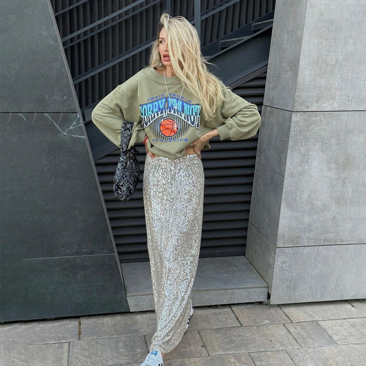 KKBOXLY Cross-border sequined skirt Europe and America New new women's street trend long sexy spice girl sequined skirt
