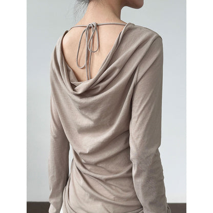 Luxi, Korean design sense, back swing collar strap inside T-shirt women's summer new sunscreen bottoming shirt 2682