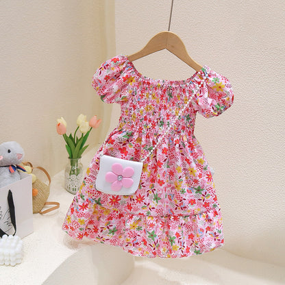 Girls' Summer Princess Dress 2025 Summer New Baby Cartoon Dress Children's Western Style Cute Floral Skirt